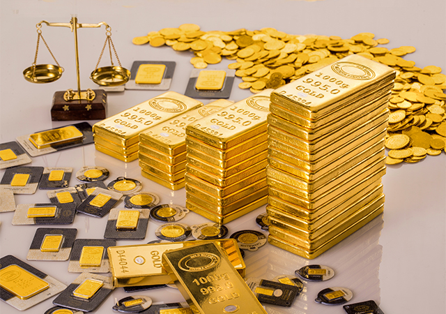 Gold in Barren und Gold in Münzen