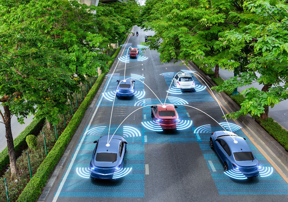 Futuristische Darstellung von einem autonomen Straßenverkehr